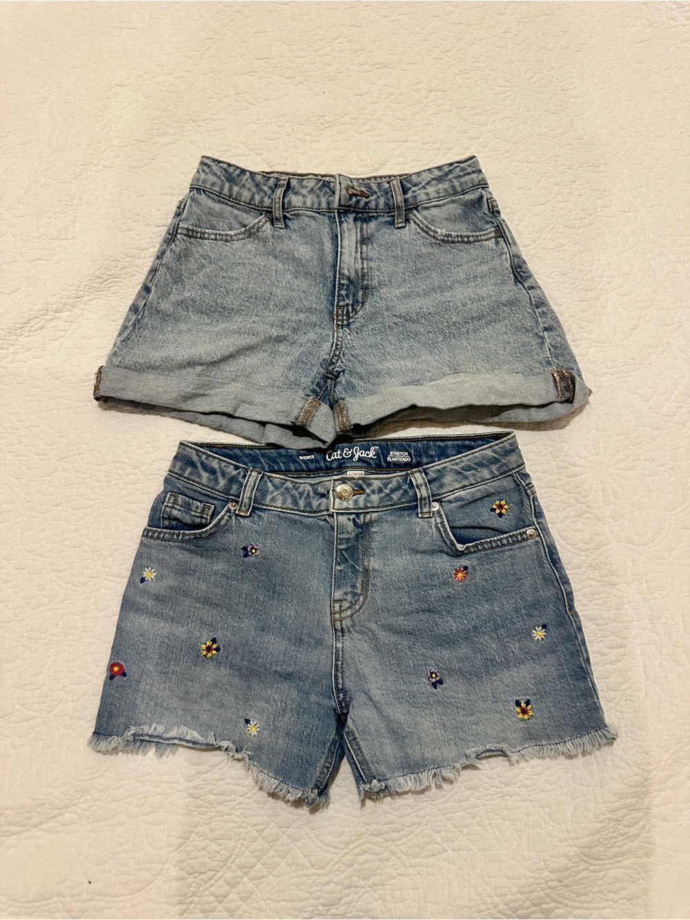 art class Light Wash Denim Shorts with Multicolor Floral Embroidery